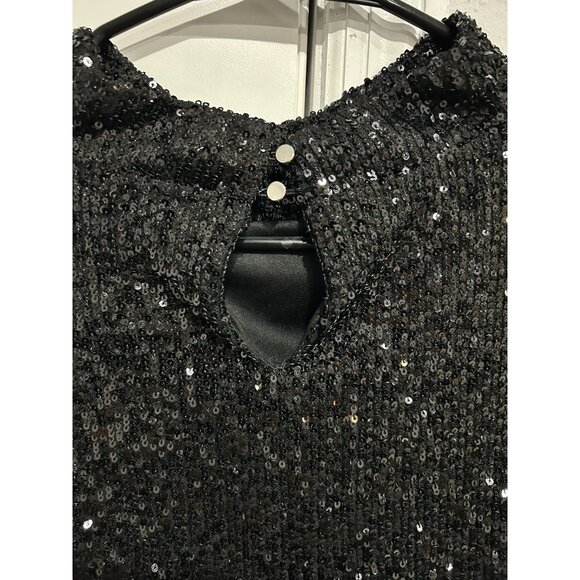Cable & Gauge Sleeveless Black Sequin Mock Neck Top Size Large Keyhole Back - Picture 5 of 9
